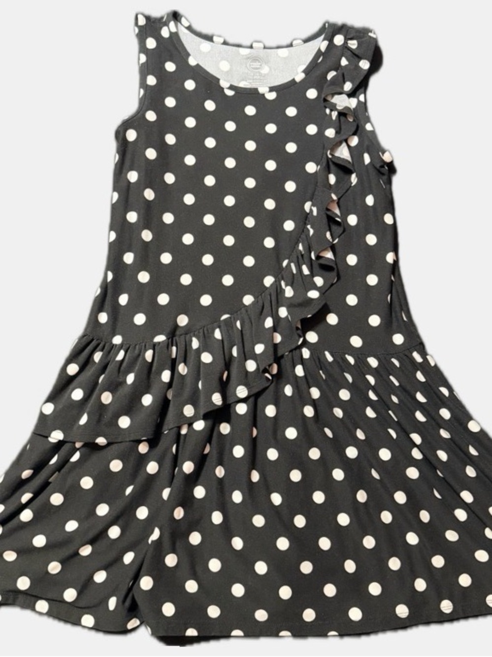 Girls' Black Polka Dot Ruffle Swing Dress